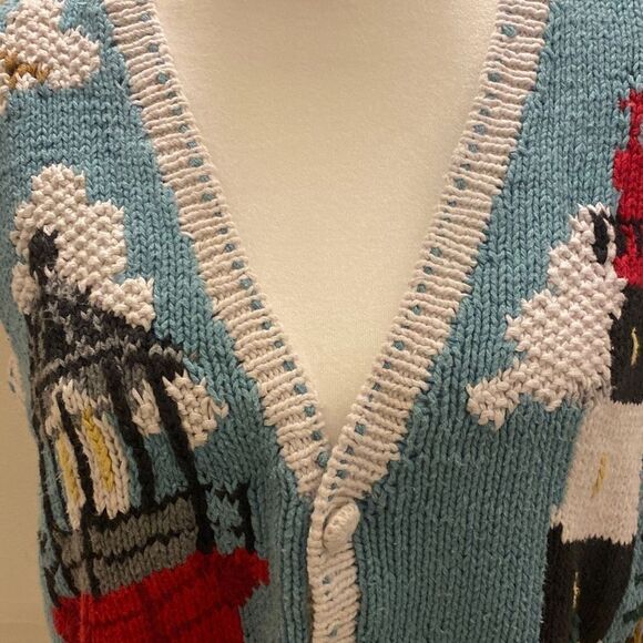 Eagle's Eye Vintage Lighthouse Coastal Themed Cardigan Sweater Vest Womens Sz L - Picture 10 of 16
